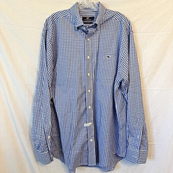 Vineyard Vines Men Large Blue White Plaid Long Sleeve Classic Fit Tucker Shirt - Picture 3 of 10